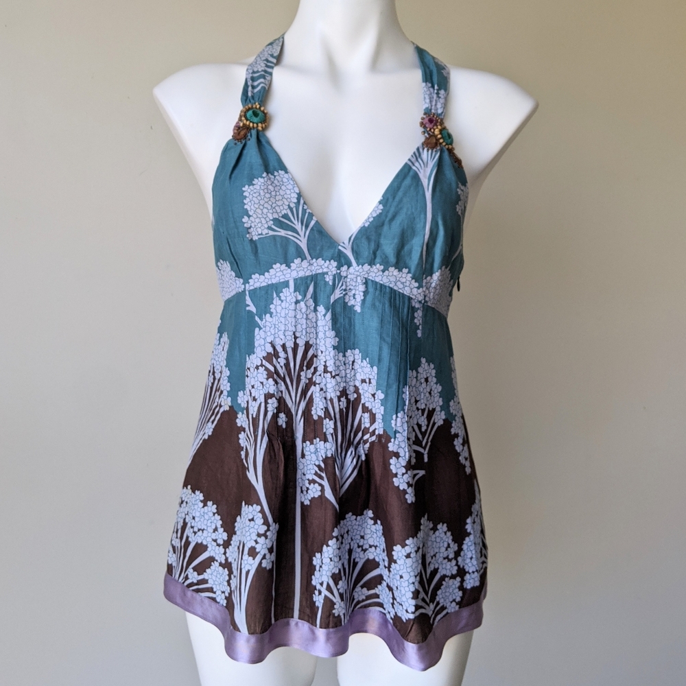 Rebecca Taylor Floral Print Beaded Halter Tank 4